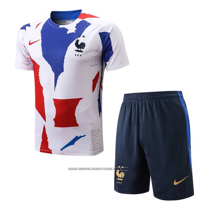 Fato de Treino Franca Manga Curta 2022-2023 Branco Vermelho Azul - Calcas Curta